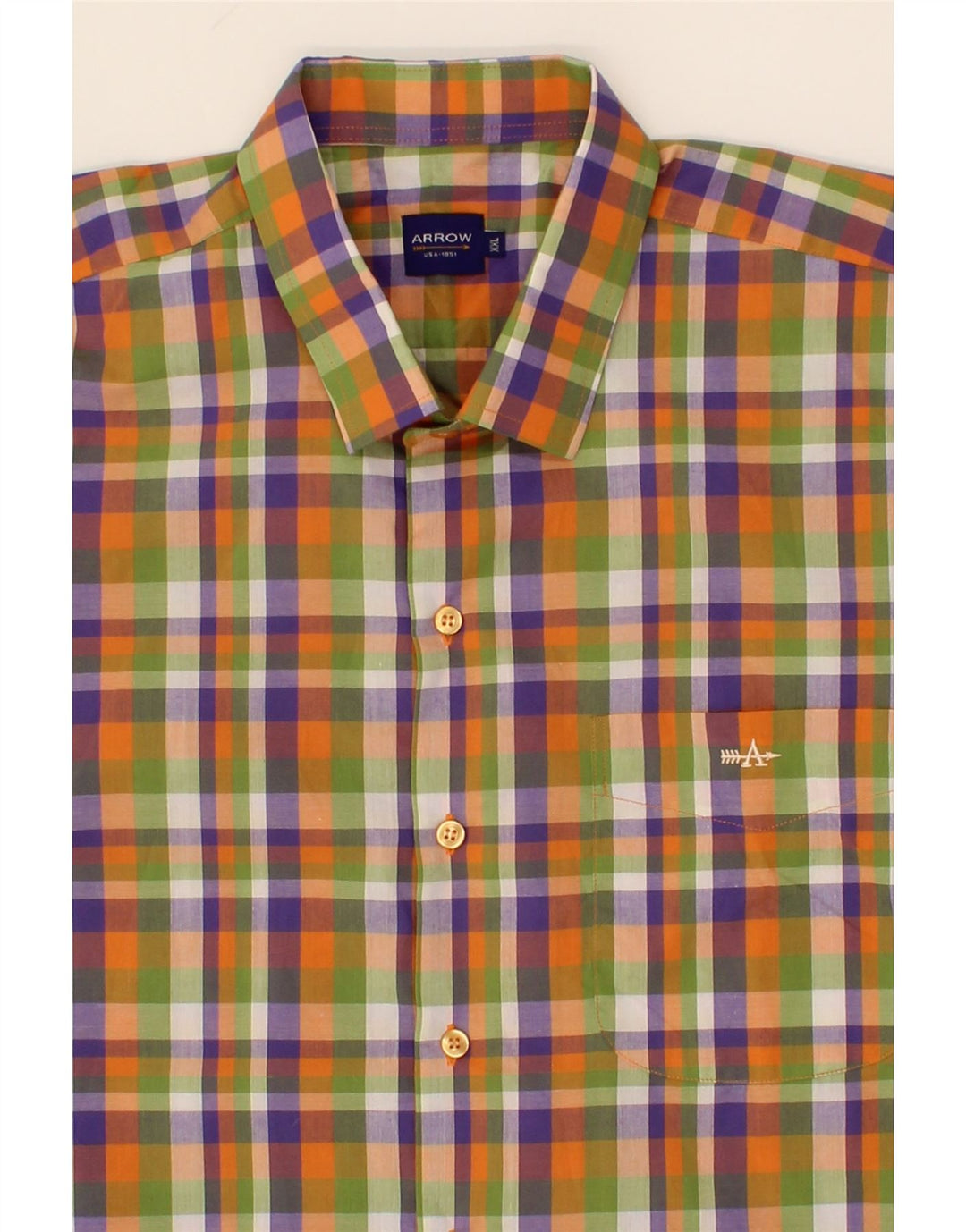 ARROW Mens Short Sleeve Shirt 2XL Green Check Cotton Vintage Arrow and Second-Hand Arrow from Messina Hembry 