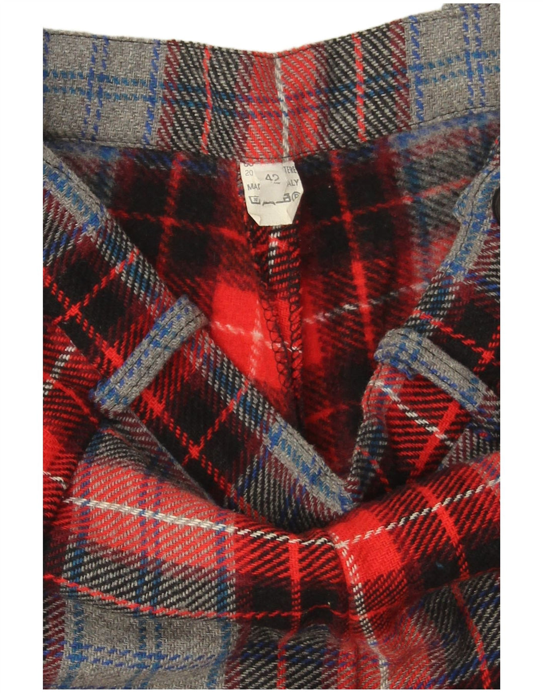 Shorts chino feminino VINTAGE de cintura alta IT 42 médio W28 lã xadrez vermelha