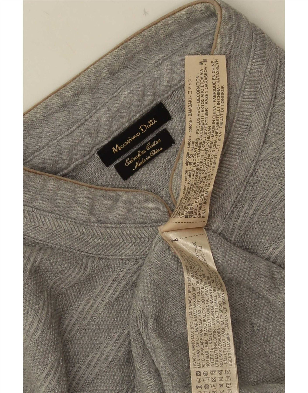 Suéter masculino Massimo Dutti com gola redonda e algodão listrado cinza XL
