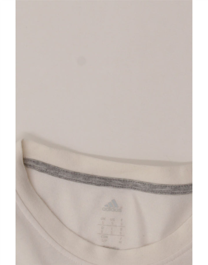 ADIDAS Mens Graphic T-Shirt Top Small White Cotton Vintage Adidas and Second-Hand Adidas from Messina Hembry 