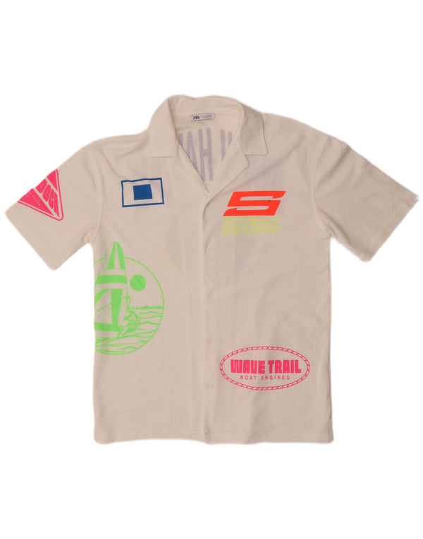 Zara Camisa masculina gráfica de manga curta pequena branca