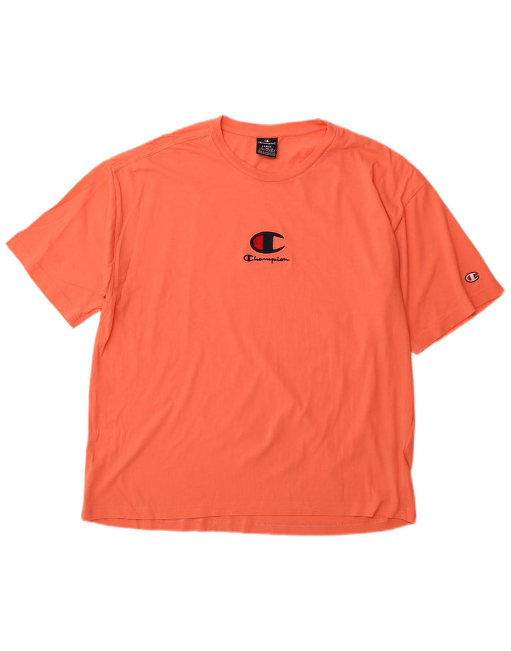 Camiseta masculina com estampa CHAMPION grande algodão laranja