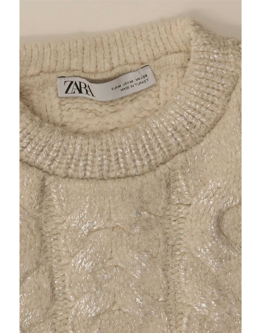Suéter feminino Zara com gola redonda e gola redonda Reino Unido 14 médio bege