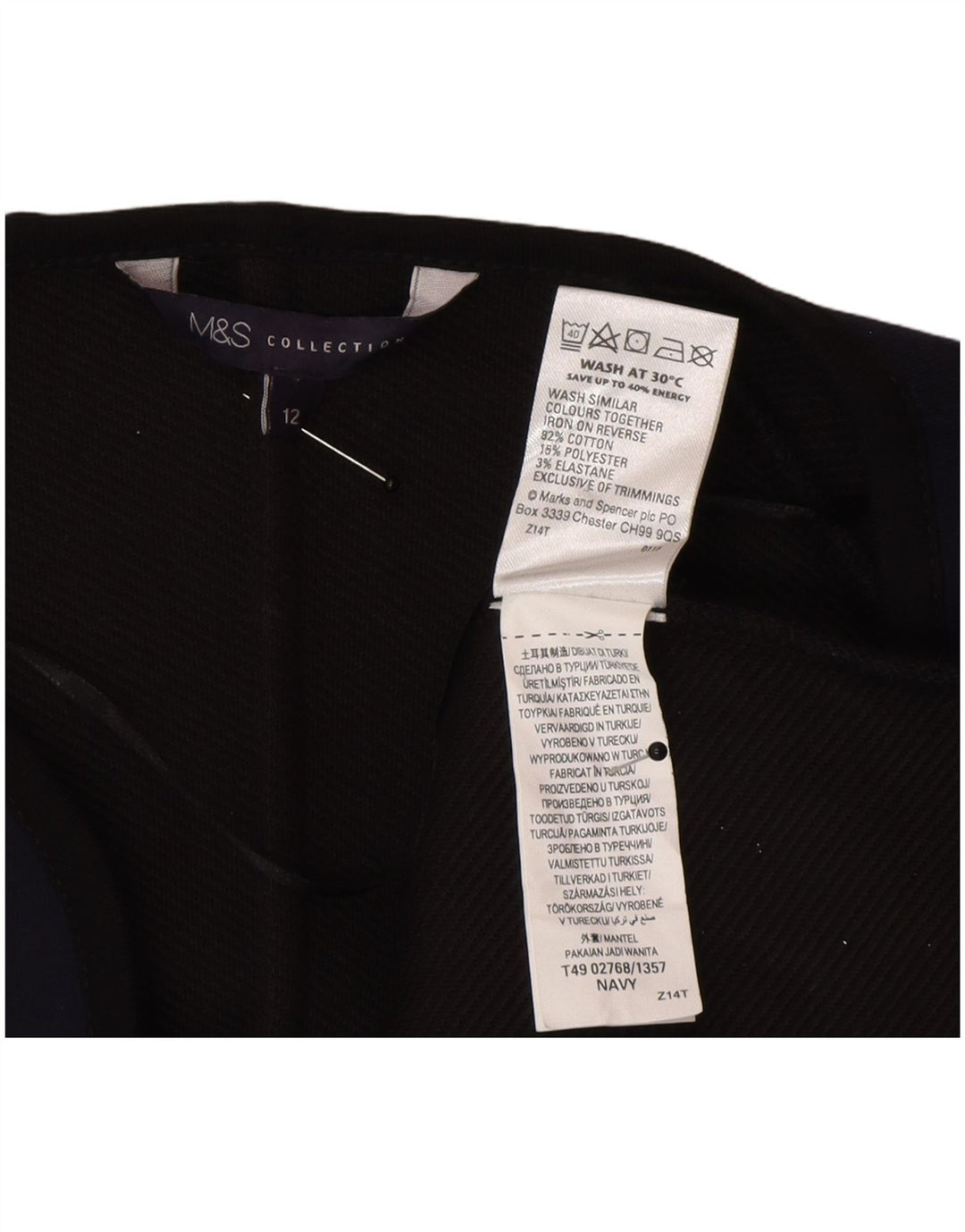 Sobretudo aberto feminino Marks & Spencer Reino Unido 12 algodão azul marinho médio