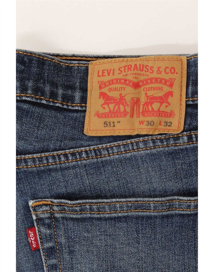 Levi's Masculino 511 Distressed Slim Jeans W30 L29 Azul Algodão
