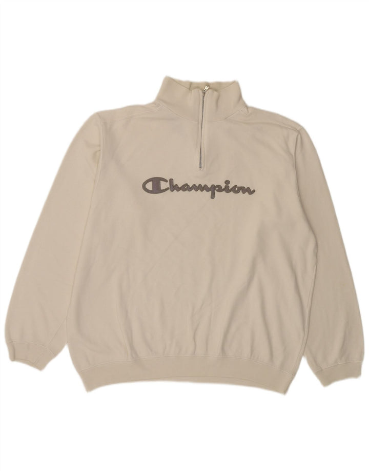 Moletom masculino Champion com zíper e gola alta de algodão branco