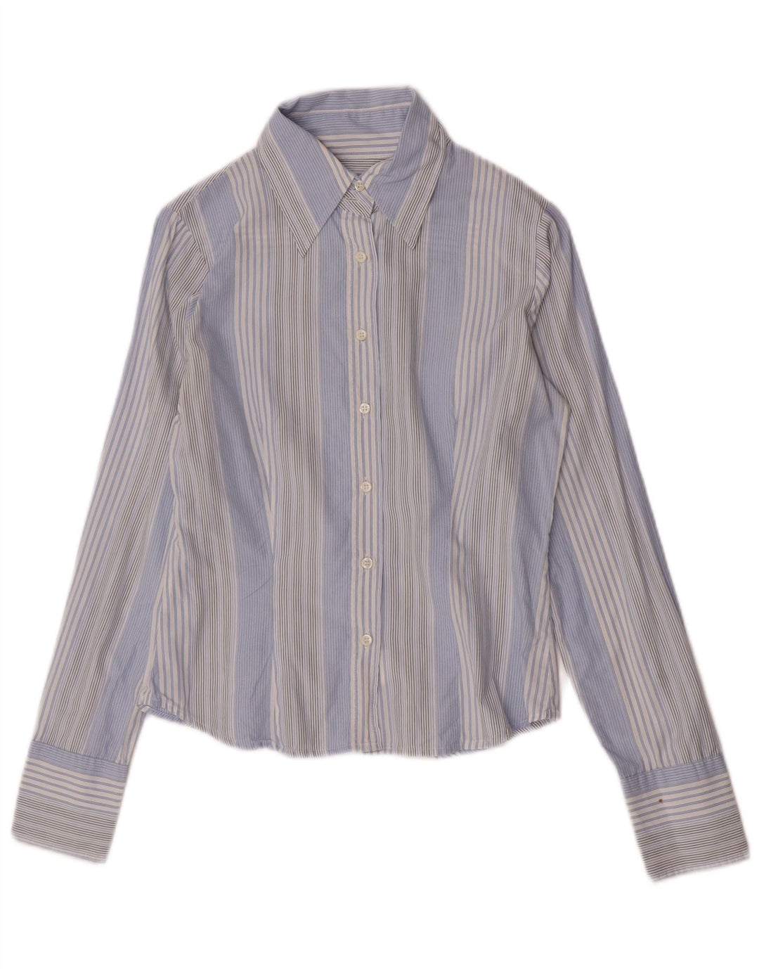 Camisa feminina Sisley UK 10 algodão listrado azul pequeno