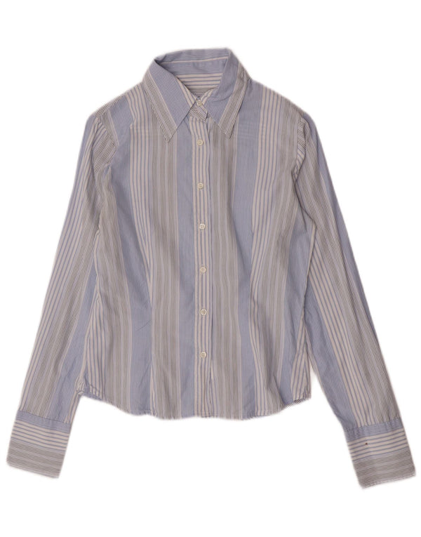 Camisa feminina Sisley UK 10 algodão listrado azul pequeno