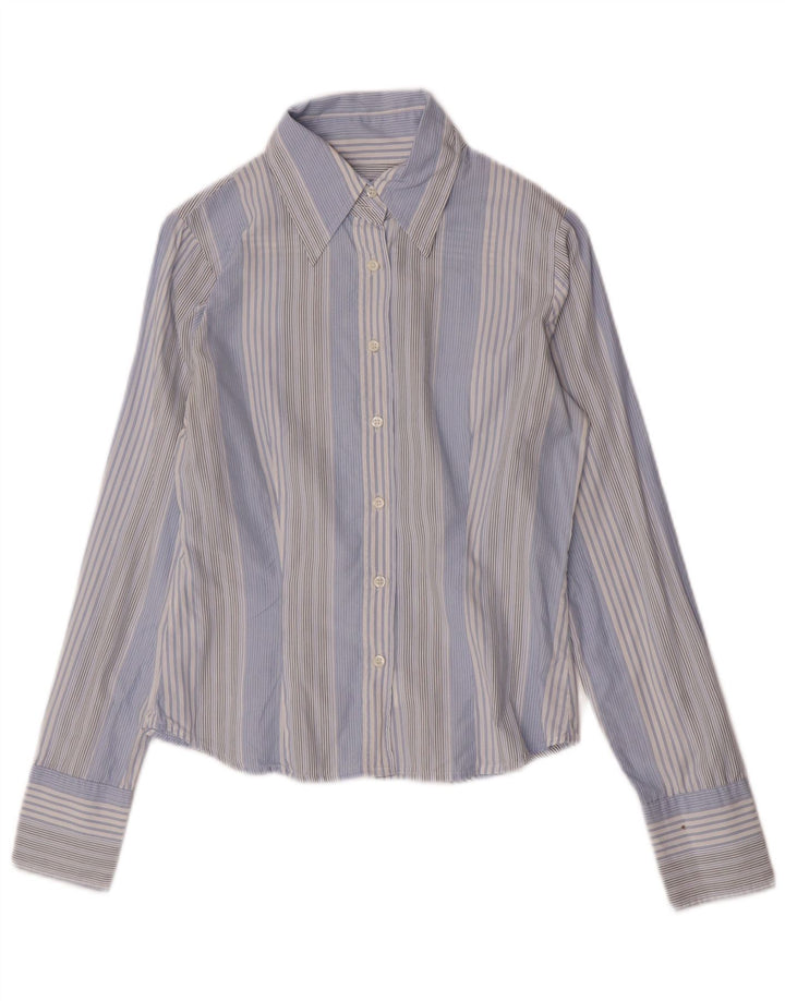 Camisa feminina Sisley UK 10 algodão listrado azul pequeno