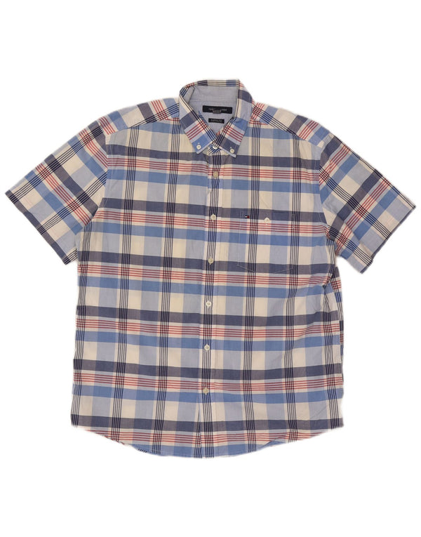 Tommy Hilfiger Camisa masculina de manga curta Classic Fit grande algodão xadrez azul