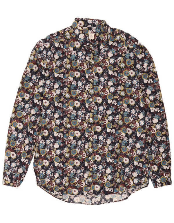 Camisa masculina vintage tamanho 43 XL algodão floral multicolorido