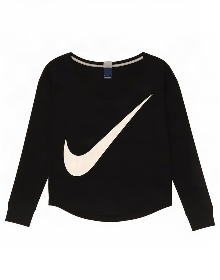 Top gráfico feminino Nike manga comprida UK 16 grande poliéster preto