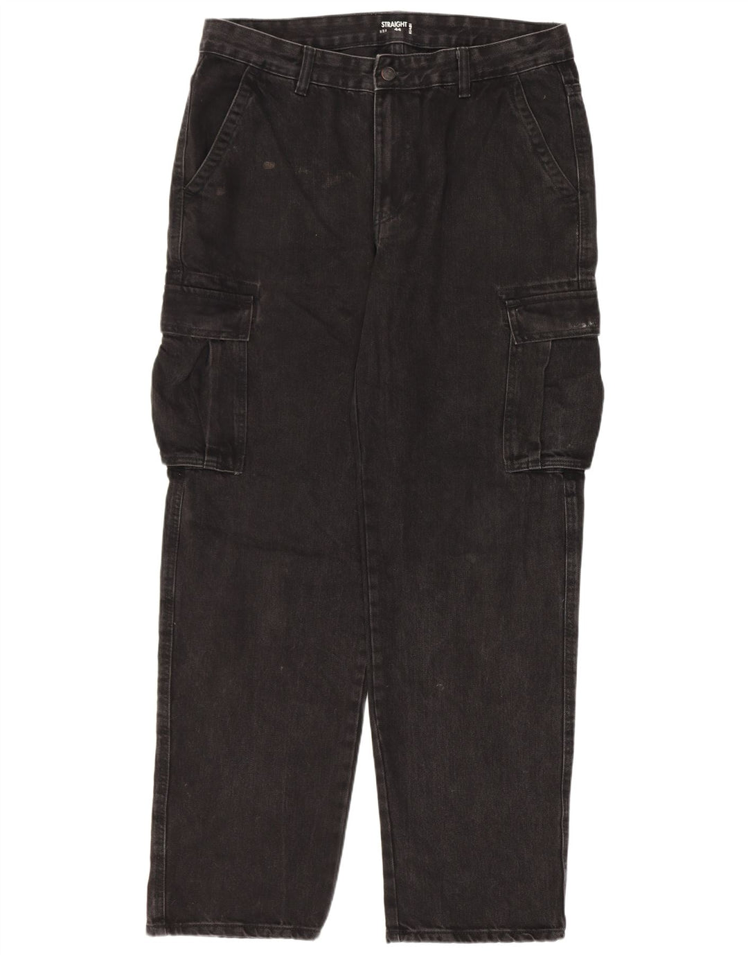 Kiabi Mens Cargo Straight Jeans IT 50 Grande W34 L31 Preto