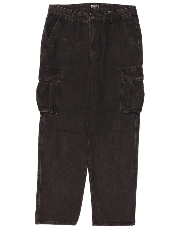 Kiabi Mens Cargo Straight Jeans IT 50 Grande W34 L31 Preto