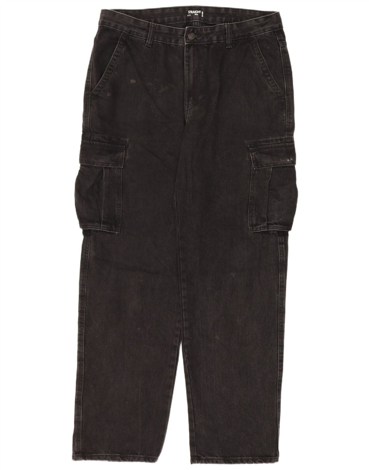 Kiabi Mens Cargo Straight Jeans IT 50 Grande W34 L31 Preto