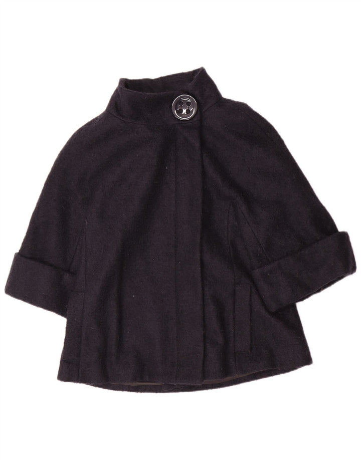 Sobretudo feminino curto de manga 3/4 da Max & Co. Reino Unido 12 lã azul marinho médio