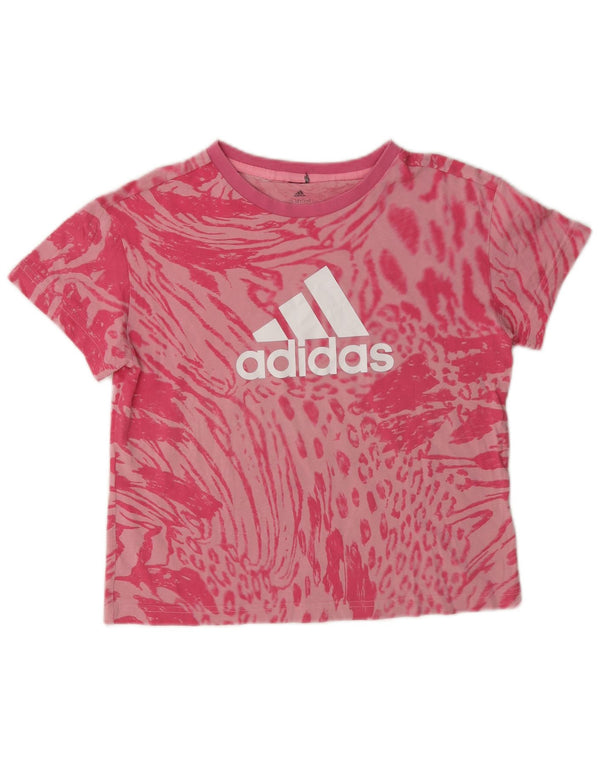 Camiseta Adidas Feminina Crop Graphic Top 13-14 Anos Rosa Animal Print Algodão