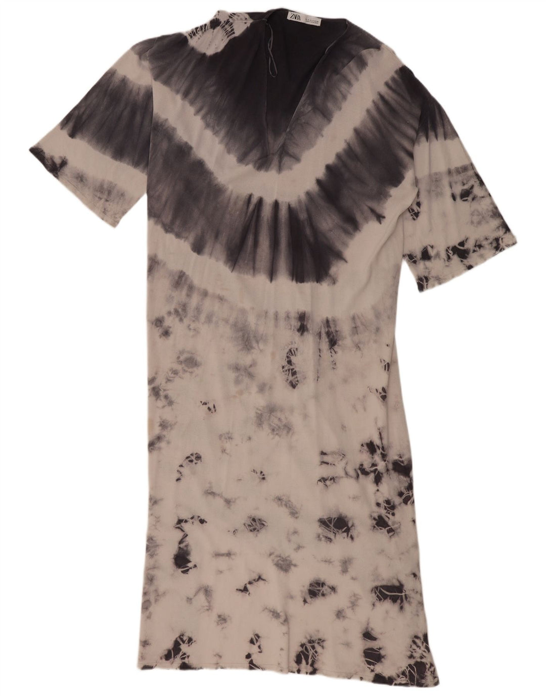 Vestido maxi feminino grande Zara Reino Unido 10 pequeno cinza tie-dye viscose