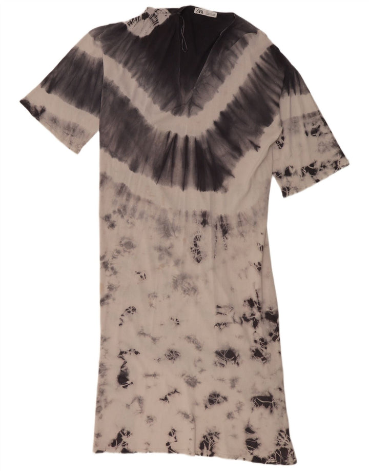 Vestido maxi feminino grande Zara Reino Unido 10 pequeno cinza tie-dye viscose