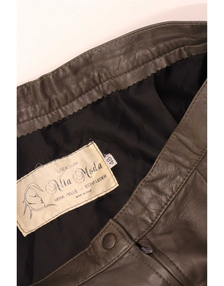 Saia de couro feminina vintage W30 marrom médio