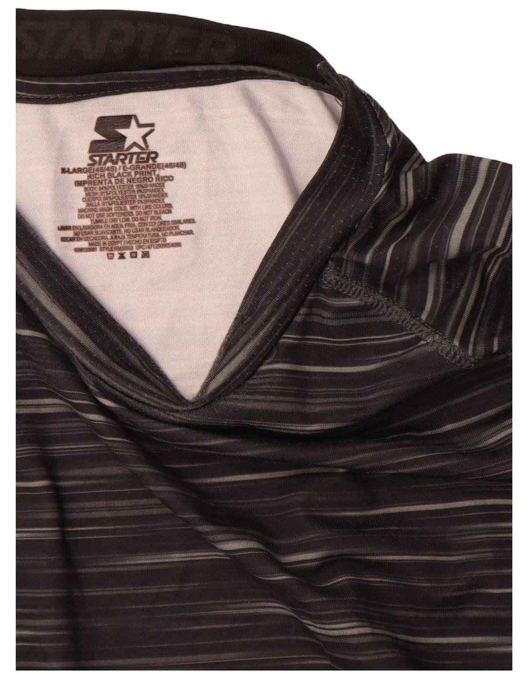 Top masculino Starter de manga comprida UK 46/48 XL preto listrado de poliéster