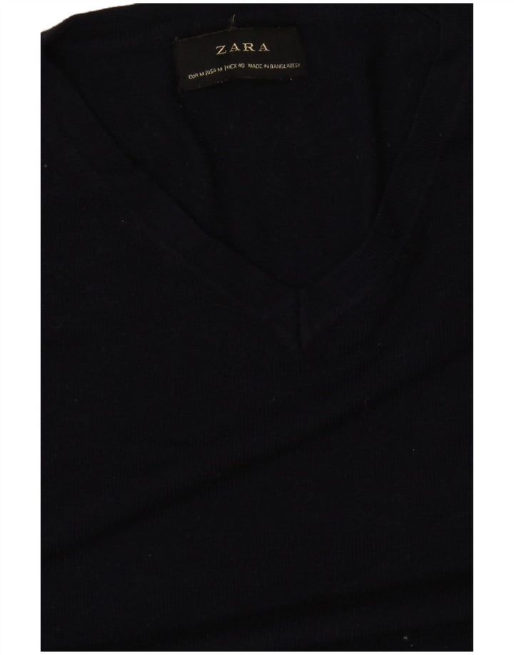 Suéter feminino Zara com decote em V Reino Unido 14 médio azul marinho