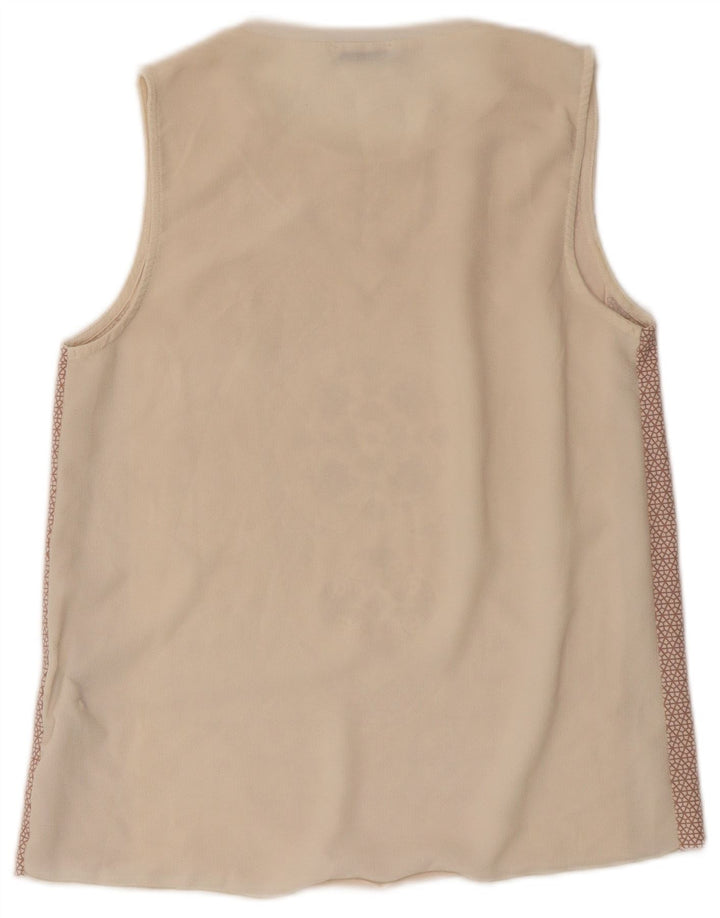 Zara Womens Abstract Pattern Vest Top UK 8 Pequeno Poliéster Bege