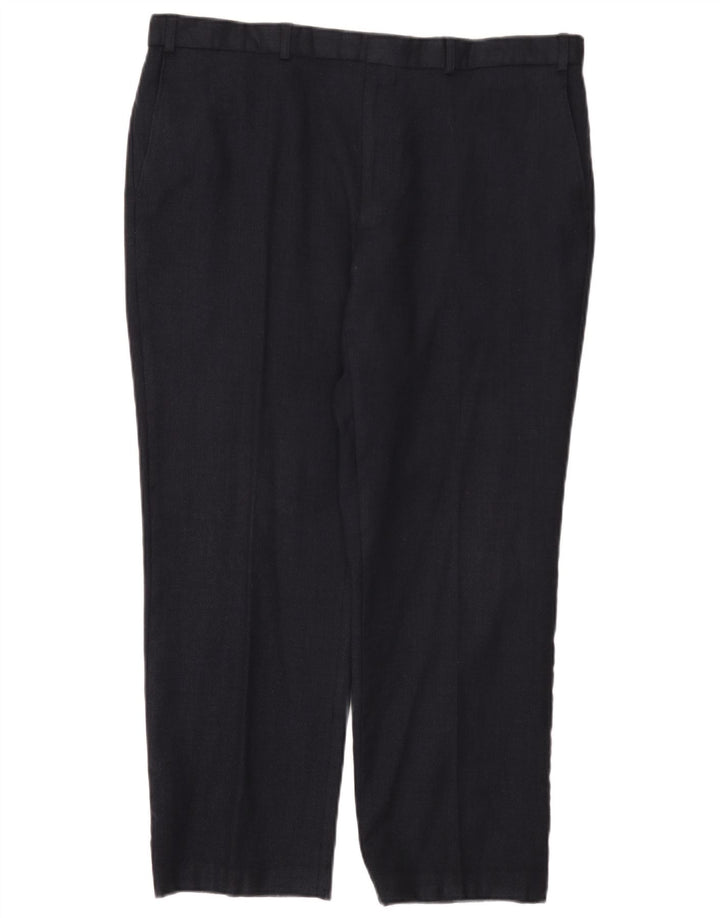 Calça masculina de terno reto Marks & Spencer W40 L29 lã azul marinho