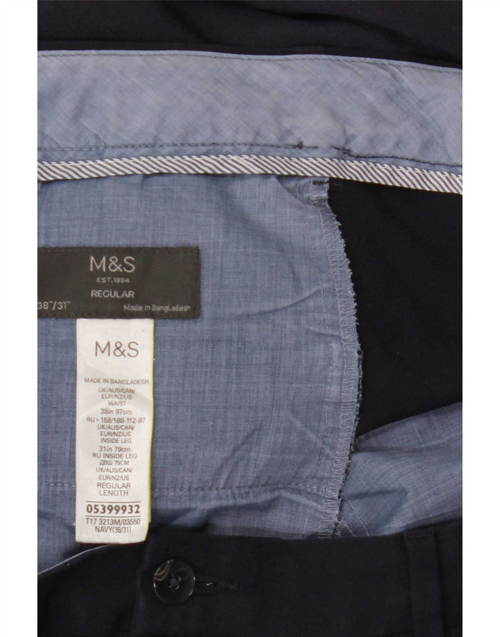 Calça masculina reta regular Marks & Spencer W38 L31 azul marinho