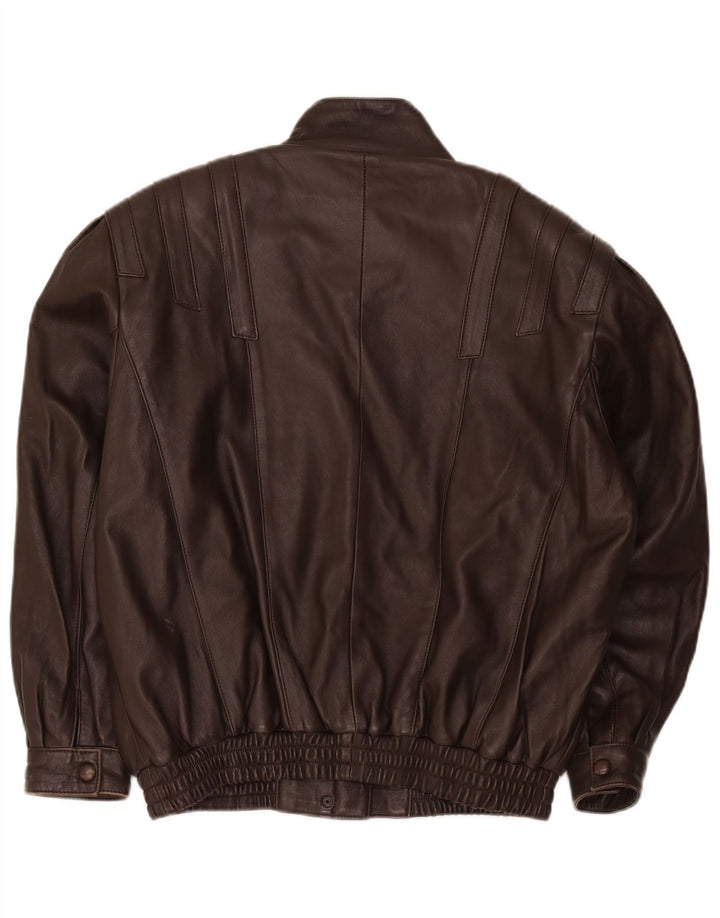 Jaqueta bomber de couro vintage feminina folgada Reino Unido 14 grande marrom