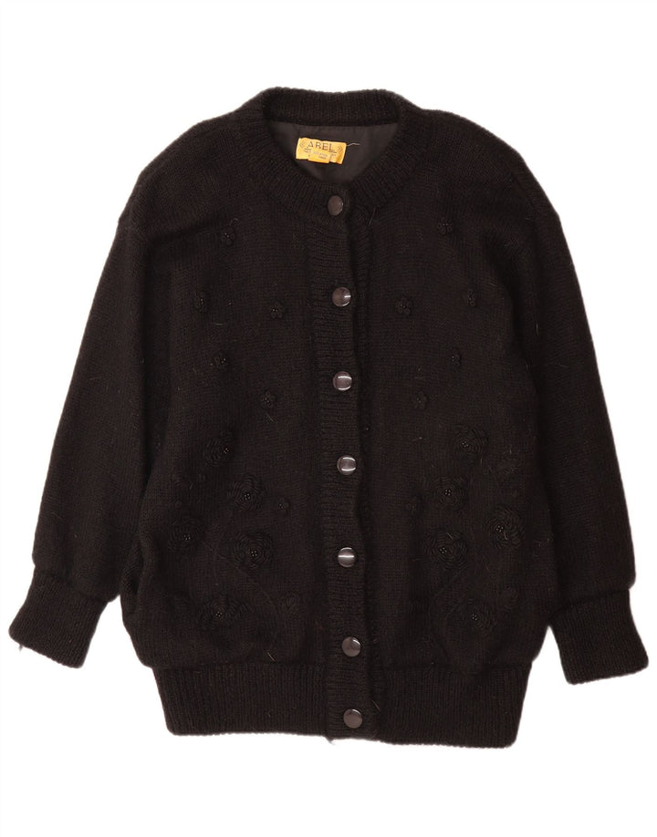 Suéter cardigã feminino ABEL tamanho único lã floral preta