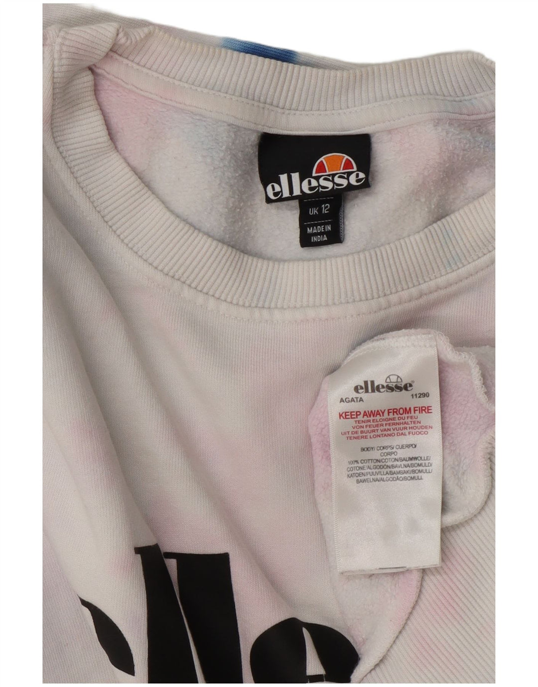 Suéter gráfico feminino Ellesse UK 12 médio branco tie-dye algodão