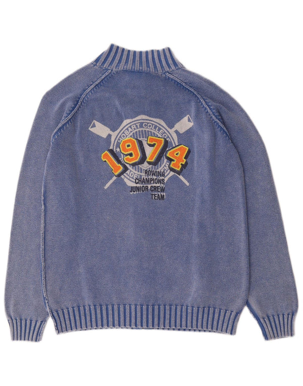 Suéter cardigã gráfico vintage para meninos 11-12 anos algodão azul