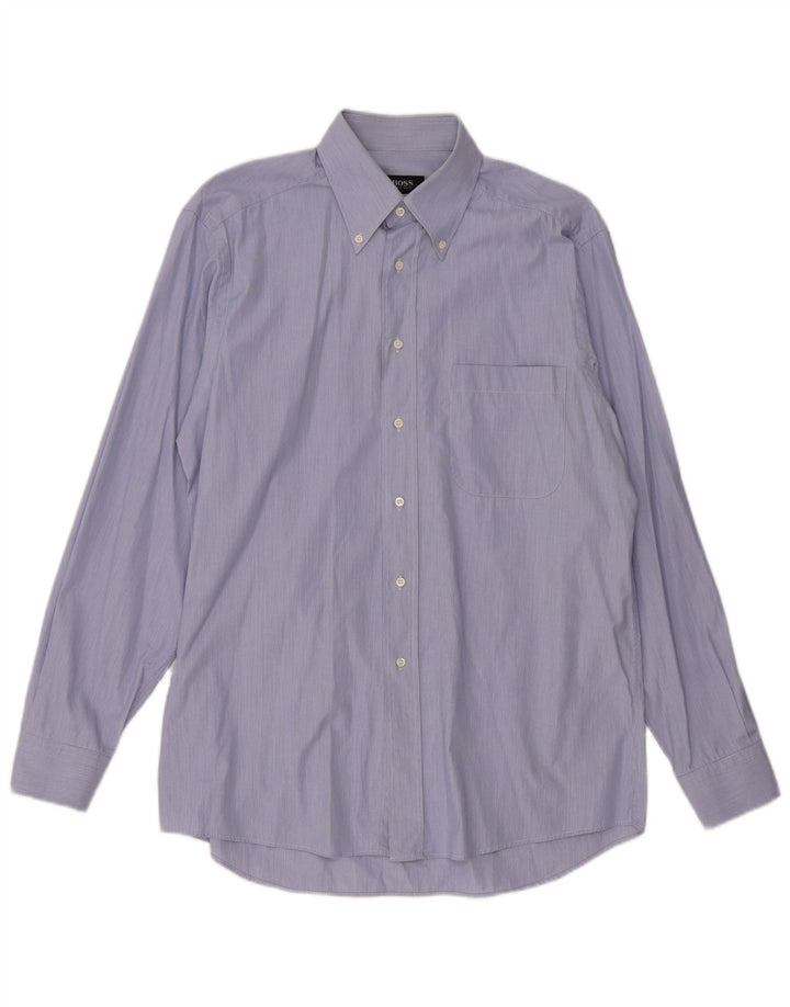 Camisa masculina Hugo Boss de algodão listrado azul médio
