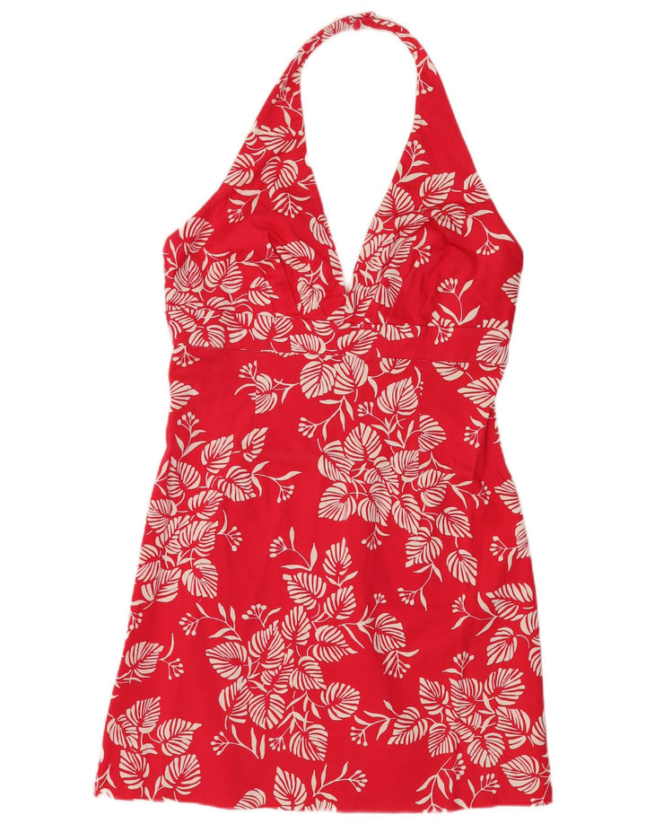 WAREHOUSE Vestido frente única feminino Reino Unido 16 grande algodão floral vermelho
