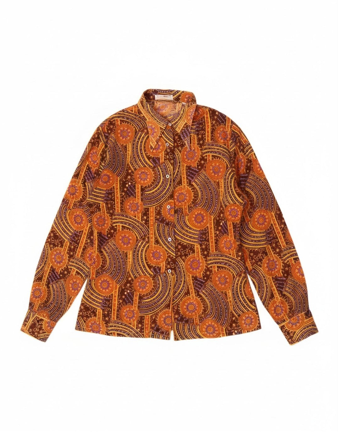 Camisa feminina vintage transparente IT 44 algodão geométrico marrom médio