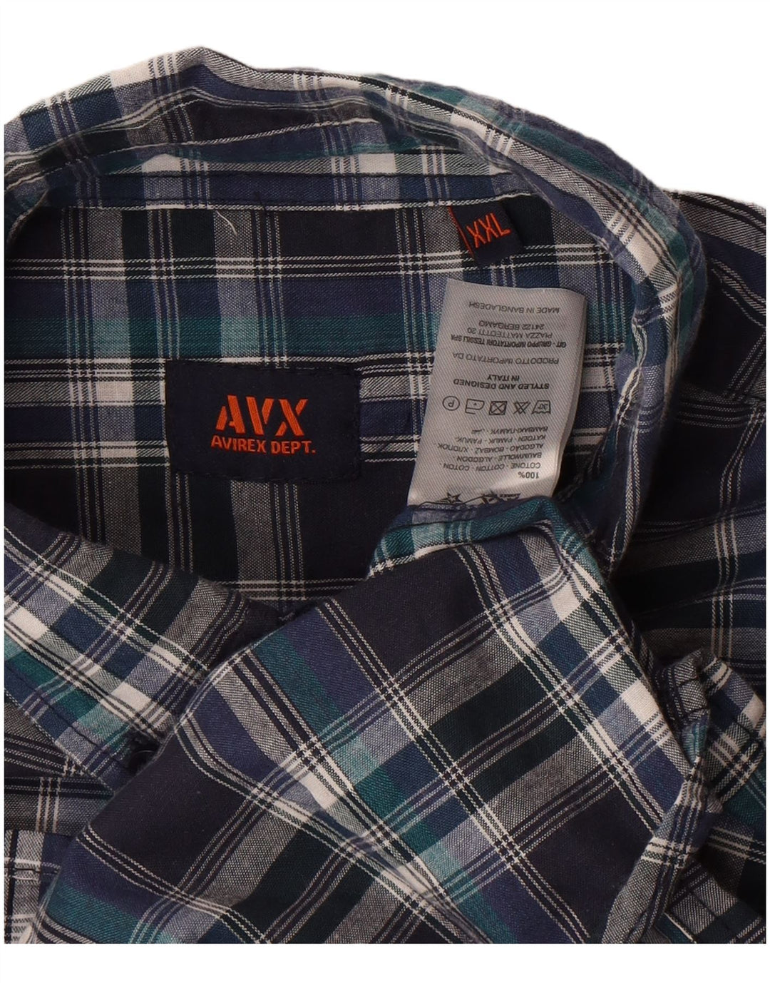Camisa masculina de manga curta Avirex 2XL algodão xadrez azul marinho