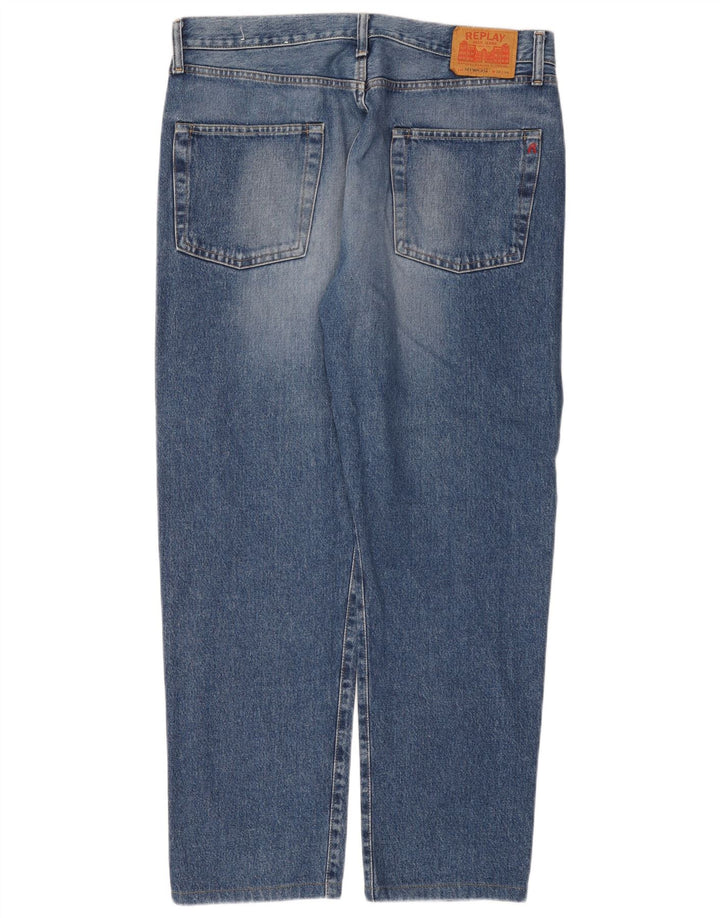 Replay Mens Straight Jeans W38 L30 Azul Algodão