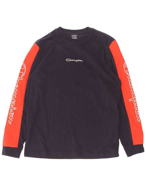 Jumper de lã gráfico masculino Champion XL azul marinho poliéster colorblock