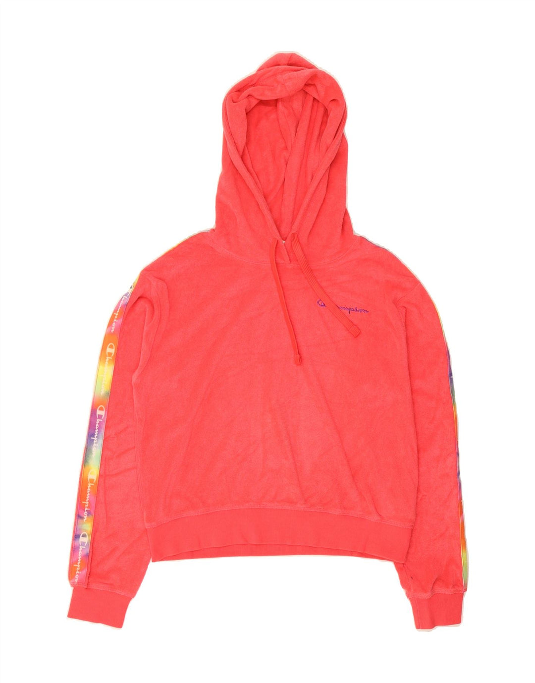 CHAMPION Womens Graphic Hoodie Jumper UK 14 Medium Pink Cotton Vintage Champion and Second-Hand Champion from Messina Hembry 