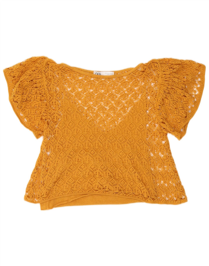 Zara Womens Crop Crochet Transparente Top UK 10 Pequeno Amarelo