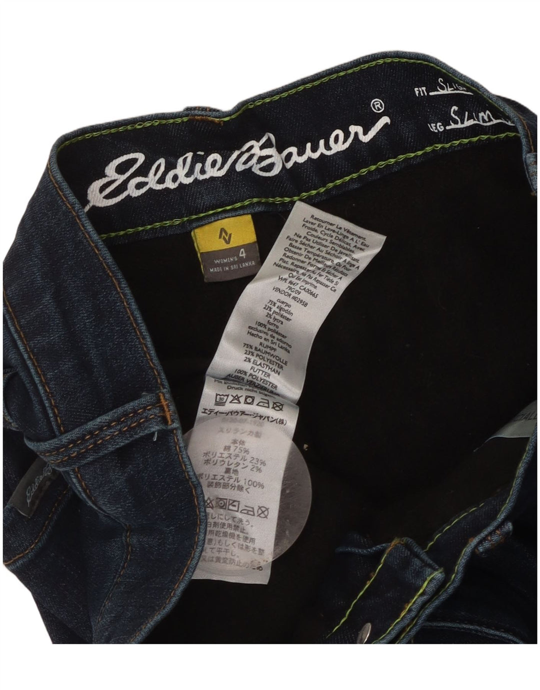 Eddie Bauer Jeans feminino levemente curvilíneo slim US 4 pequeno W28 L31 azul marinho