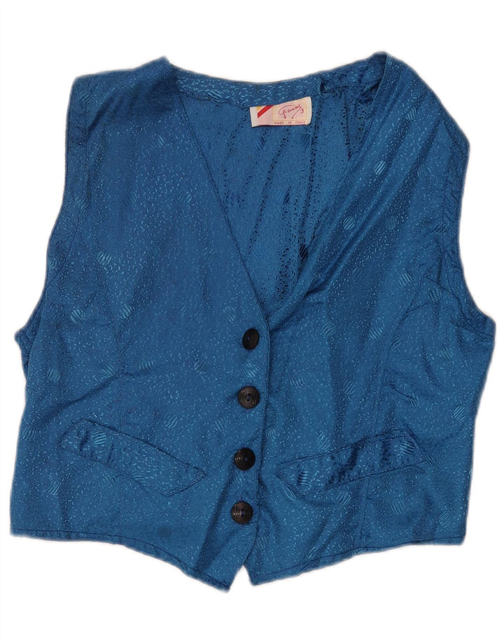 Colete feminino vintage UK 12 clássico azul médio geométrico