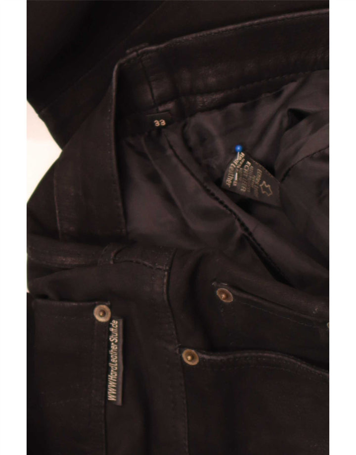 Calça reta masculina de couro duro W33 L30 preta