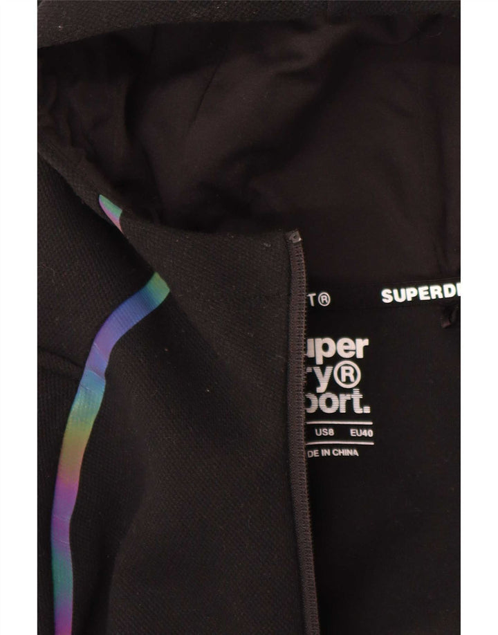 Suéter feminino Superdry com capuz e zíper gráfico UK 12 poliéster preto médio