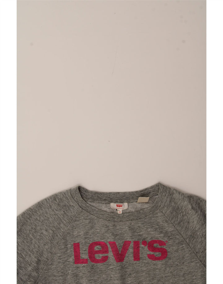 LEVI'S Womens Graphic Sweatshirt Jumper UK 14 Medium Grey Cotton Vintage Levi's and Second-Hand Levi's from Messina Hembry 