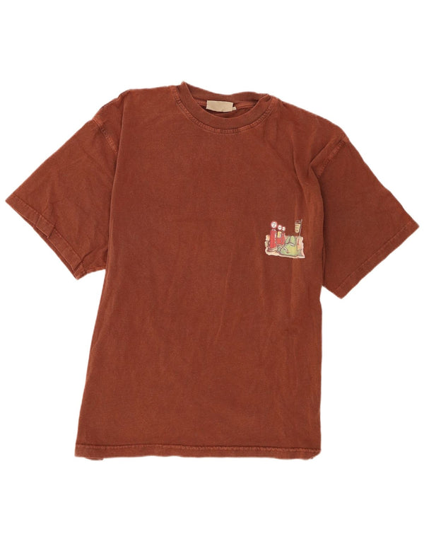 Camiseta gráfica masculina Weird Fish Top XL algodão marrom