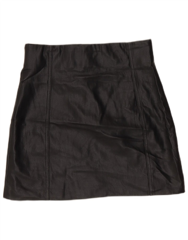 Zara mini saia feminina de couro sintético pequena W26 poliuretano preto