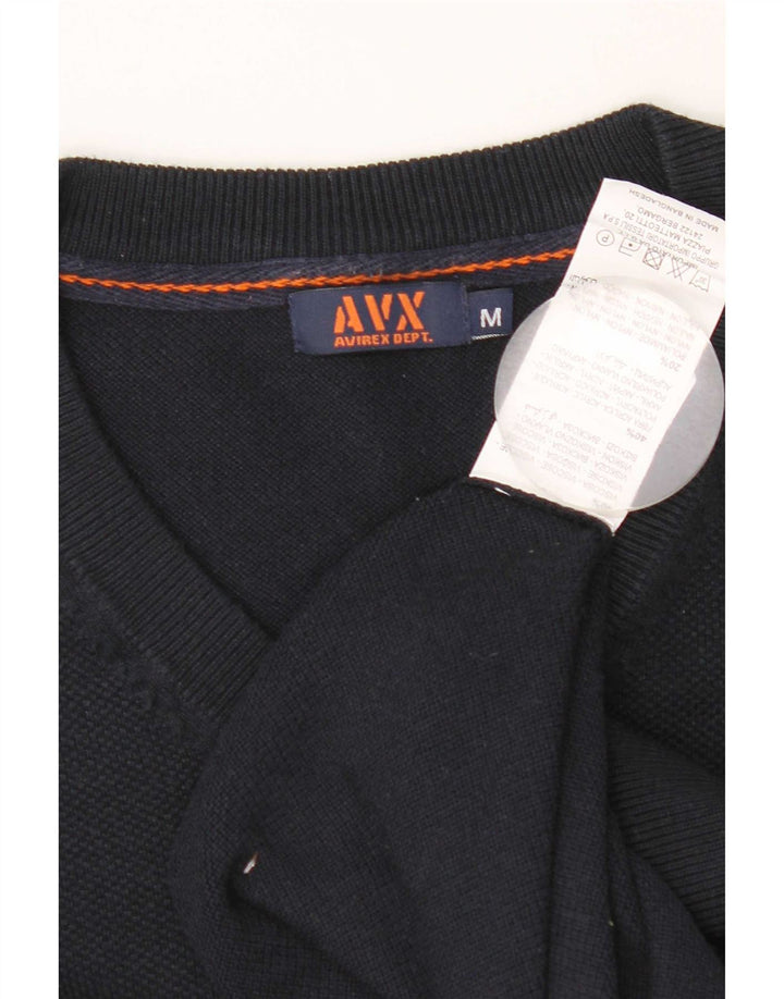 Suéter masculino Avirex com decote em V, viscose azul marinho médio