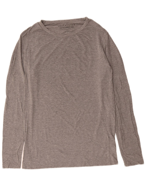 Jack & Jones Camiseta masculina de manga comprida grande algodão cinza